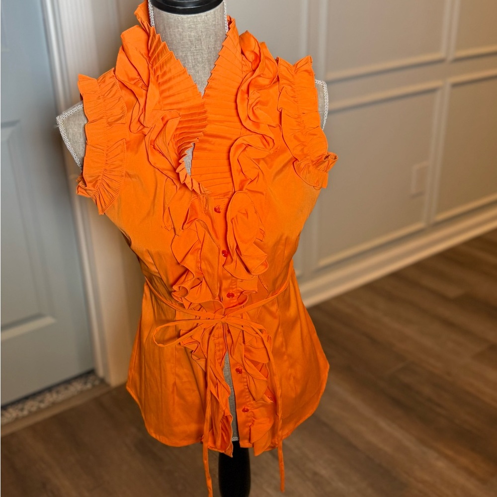 Orange Ruffled Sleeveless Top